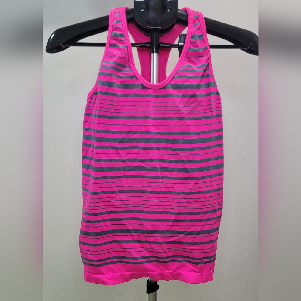 Athleta Neon Pink Stripe Racerback Seamless Tank Top w/ Built In Sports Bra (M)